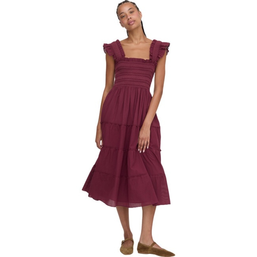 Hill House Nap dress in burgundy pinstripe NWT